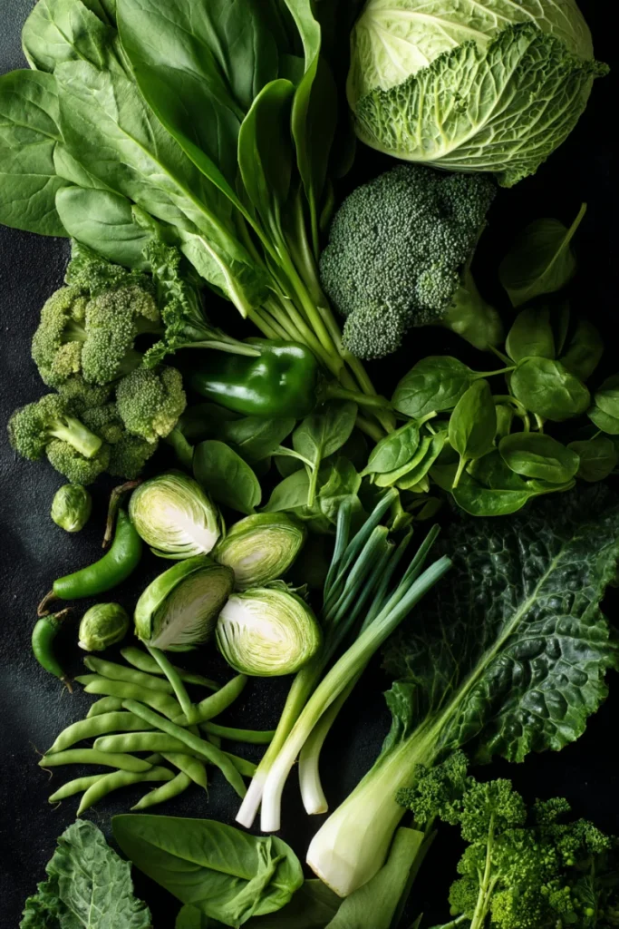 foodiesfeed.com vibrant green vegetable medley on dark surface